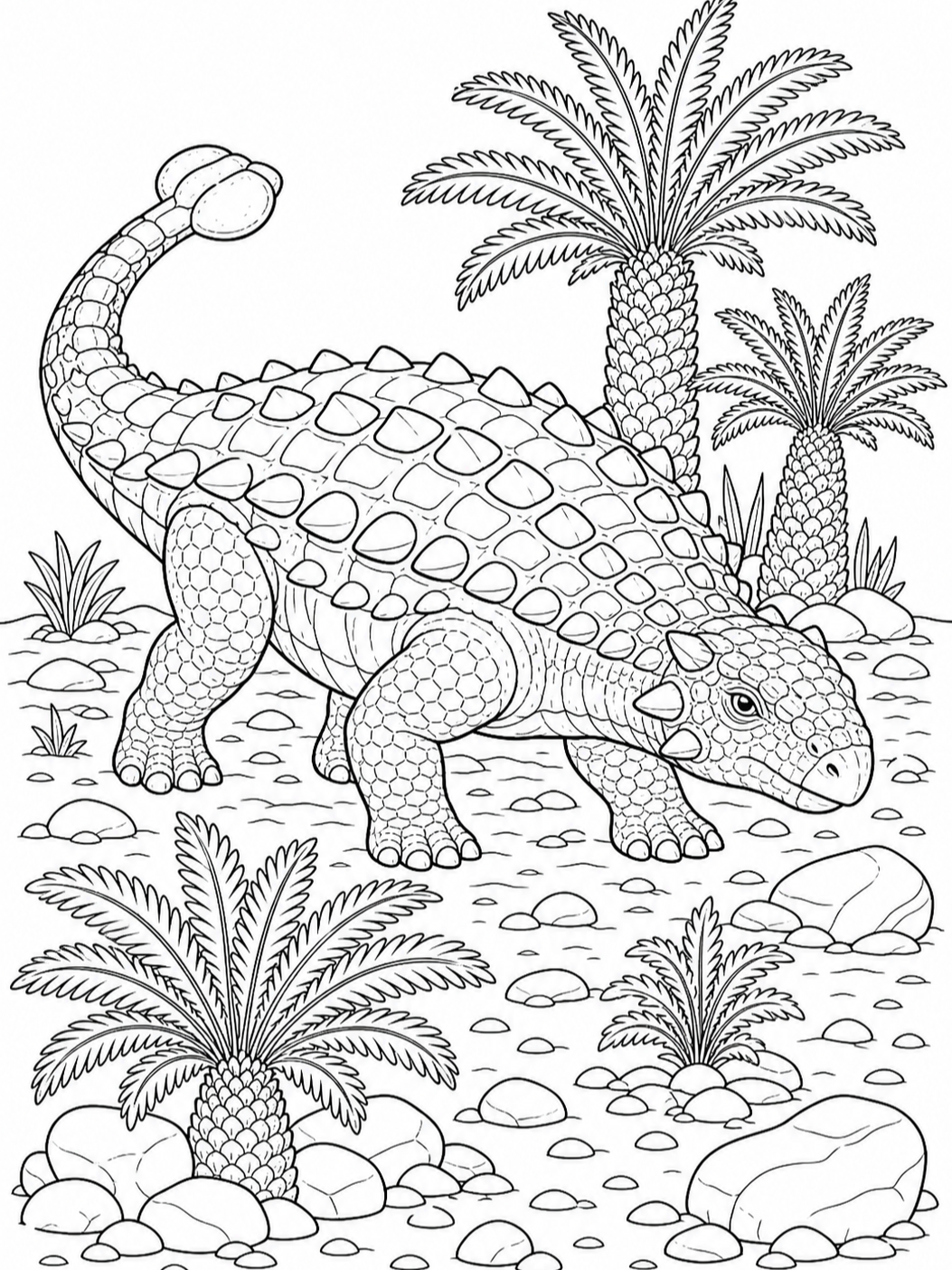 Ankylosaurus Among Ferns — dinosaur coloring pages