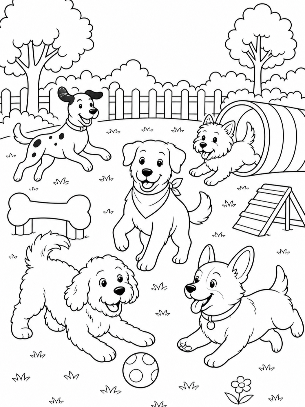 Puppies Playing In Yard — dog coloring pages