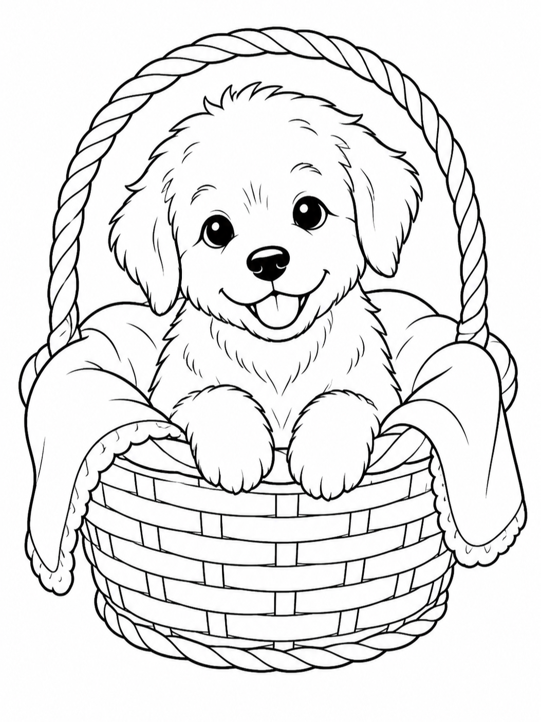 Puppy In Basket — dog coloring pages