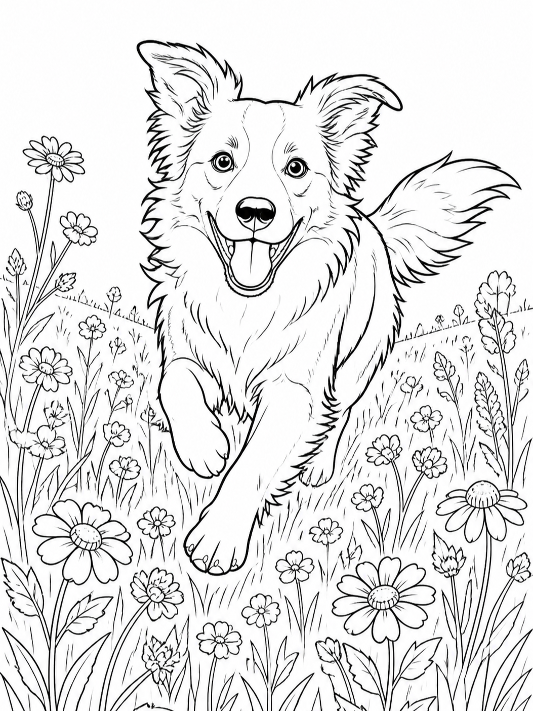 Puppy Running In Meadow — dog coloring pages