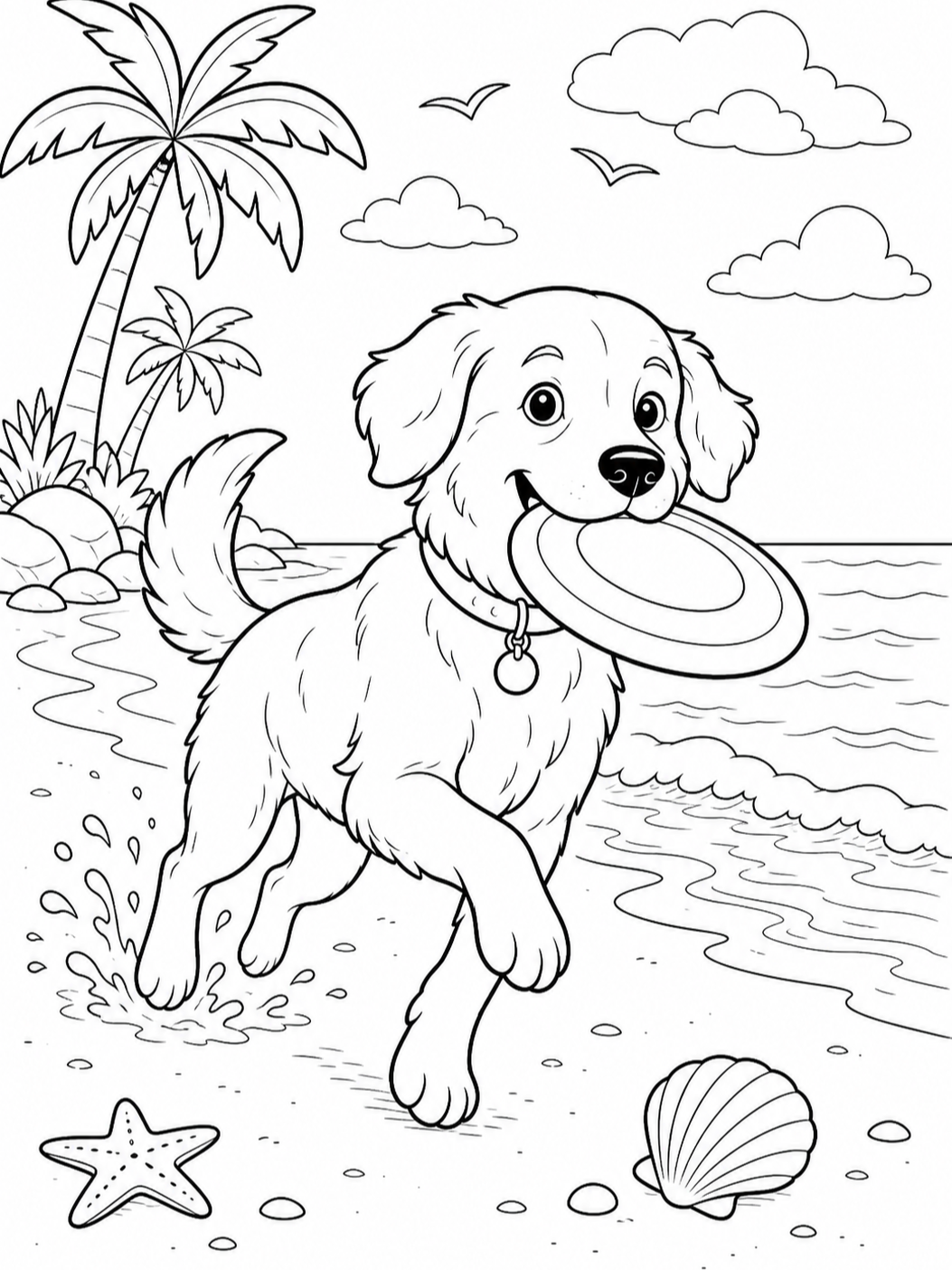 Dog Playing With Frisbee — dog coloring pages