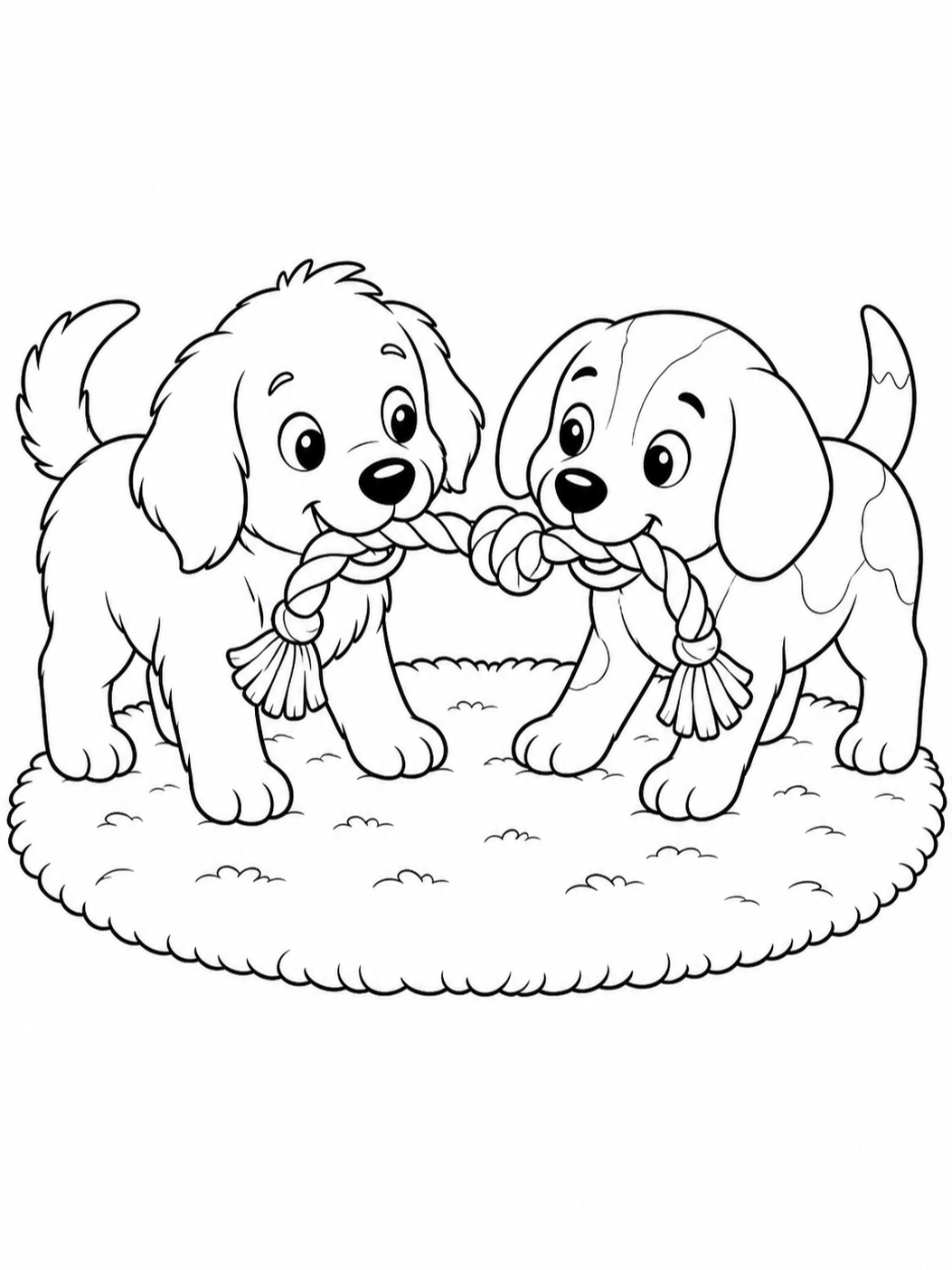 Puppies Playing Tug Of War — dog coloring pages