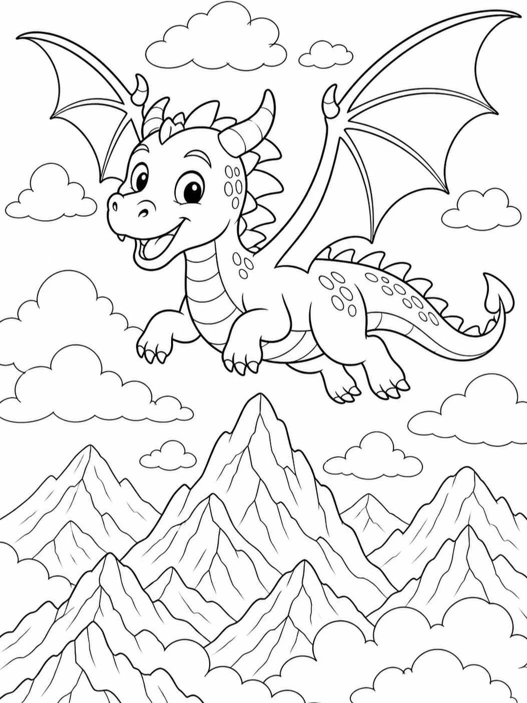 Dragon Flying Over Mountains — dragon coloring pages