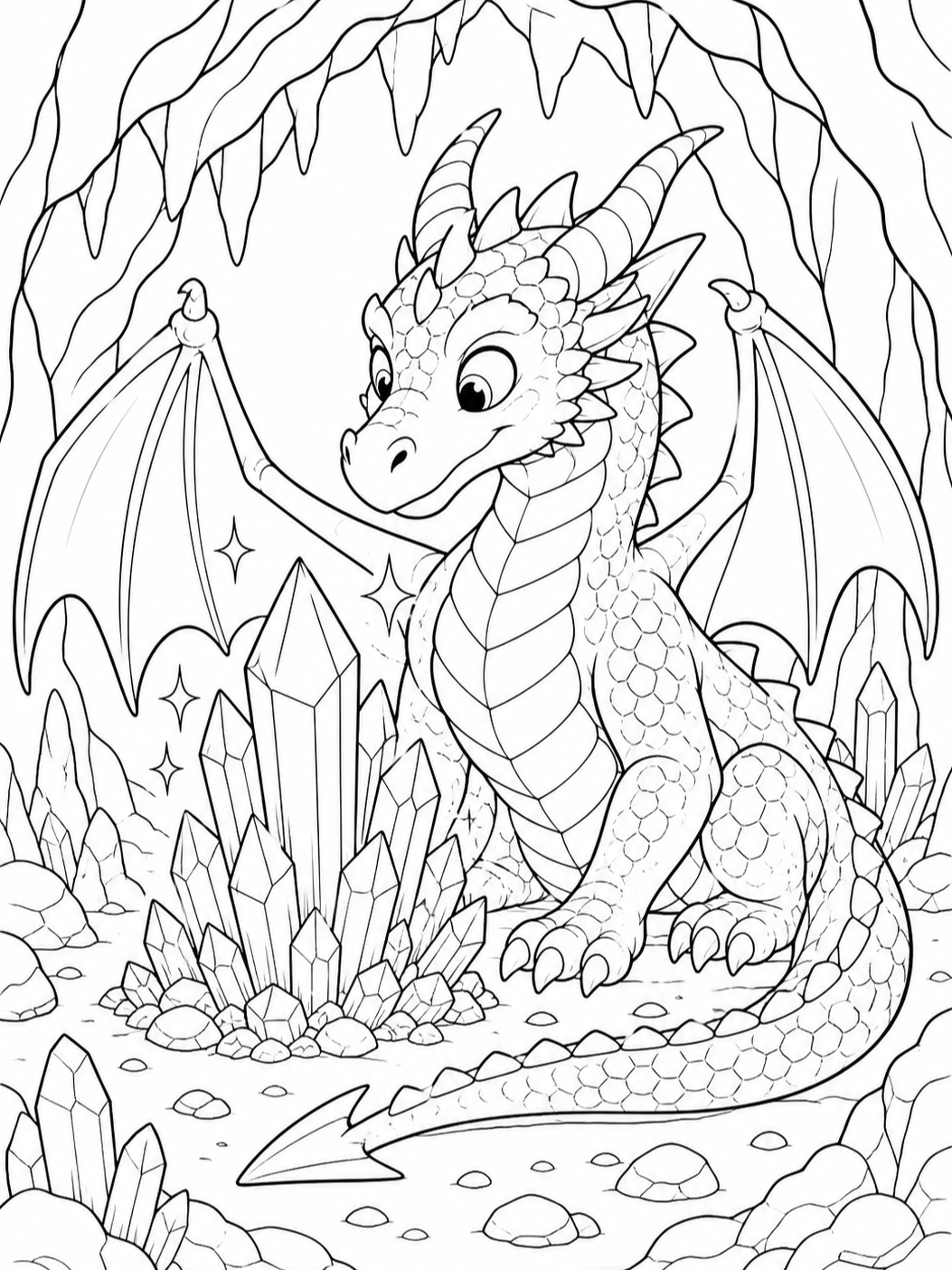 Dragon Guarding Crystal Cave — dragon coloring pages