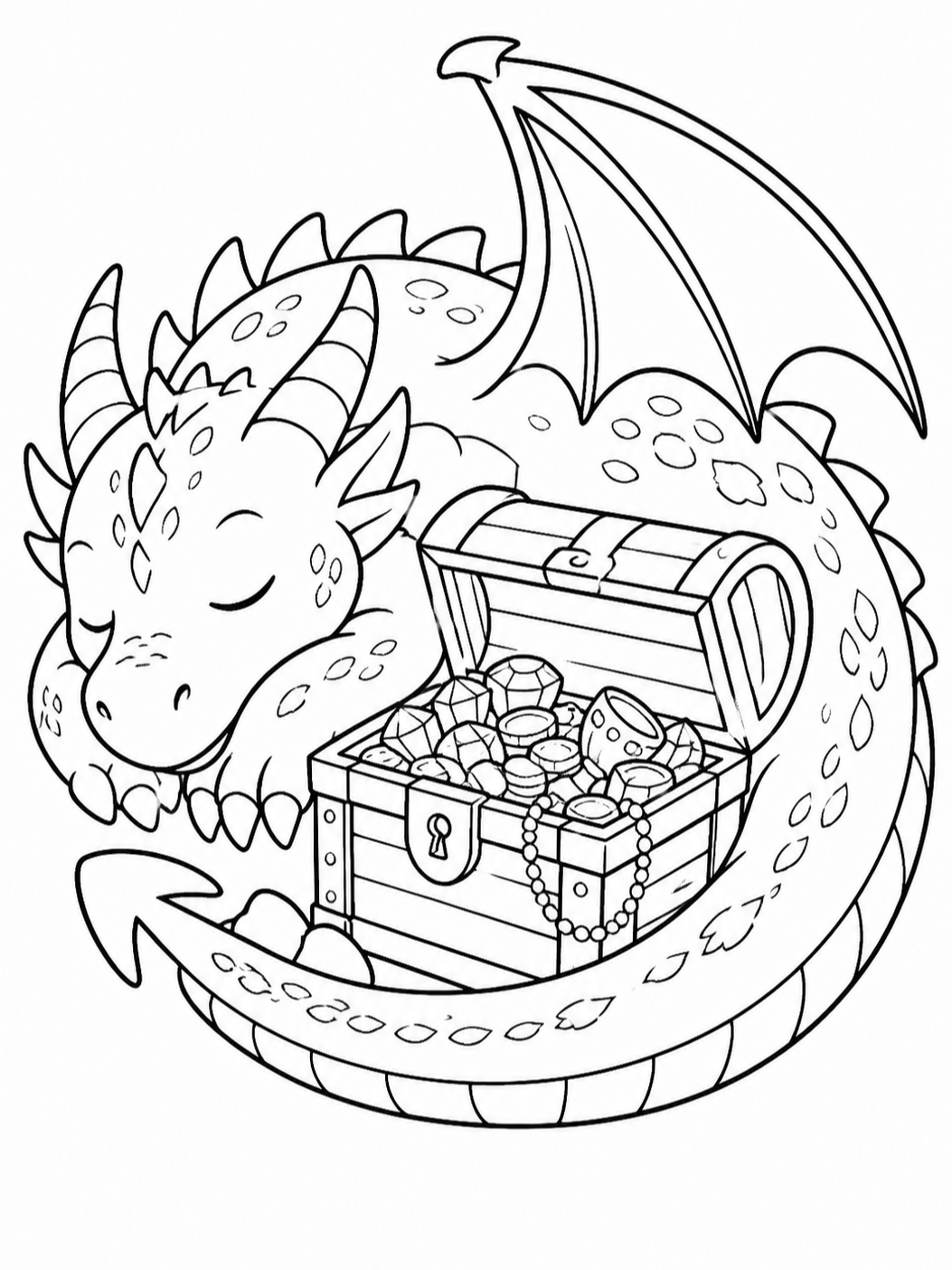 Dragon Sleeping On Treasure — dragon coloring pages