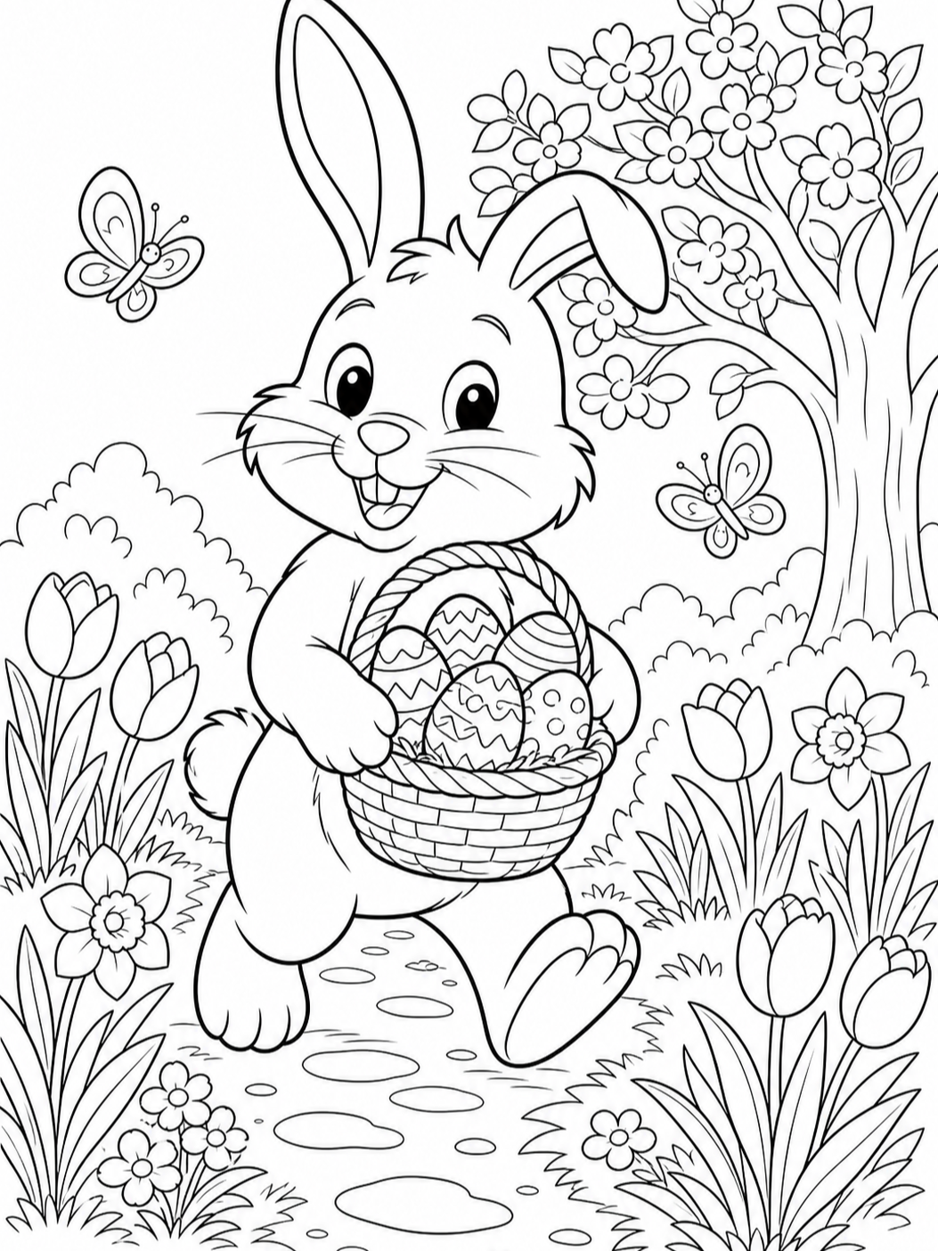 Bunny Walking With Basket — easter coloring pages