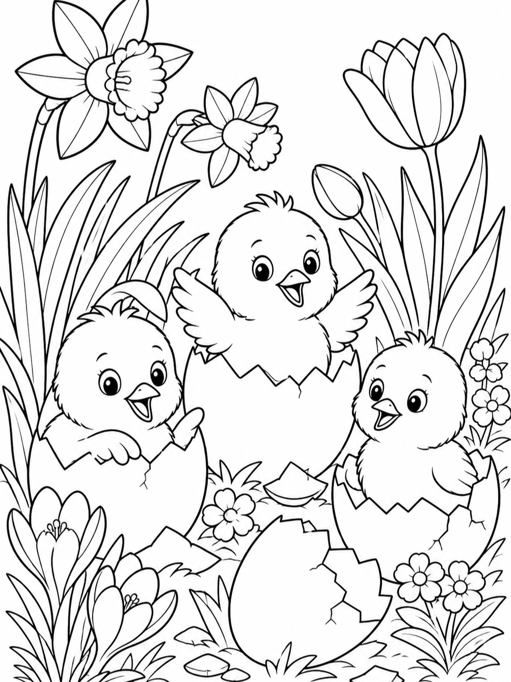 Three Hatching Chicks — easter coloring pages