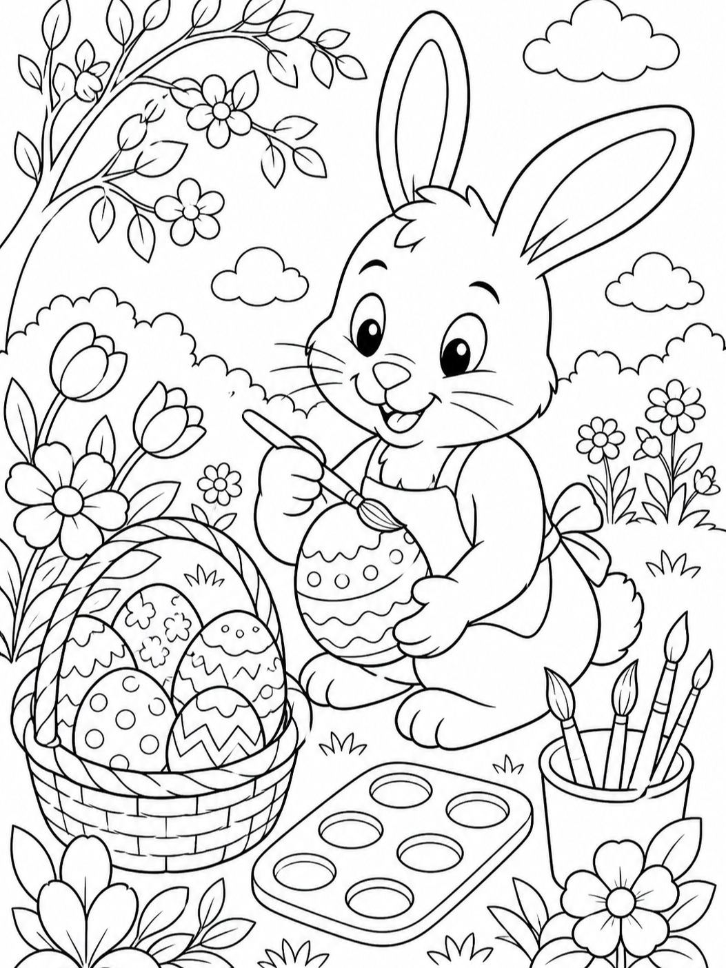 Bunny Painting Easter Eggs — easter coloring pages