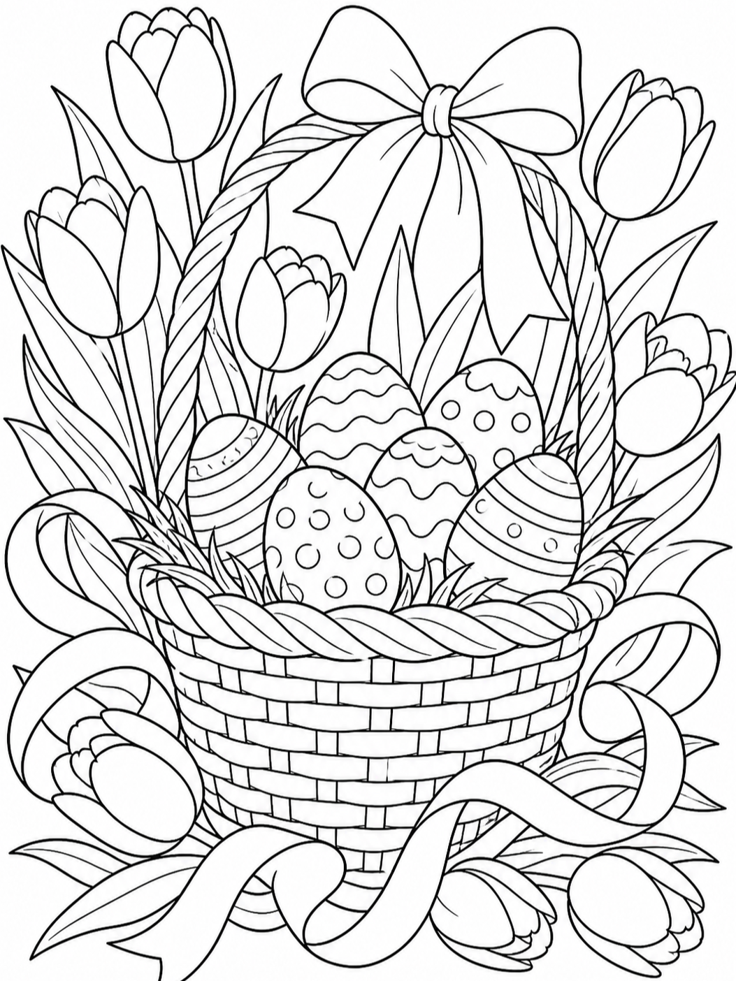 Easter Basket With Ribbon — easter coloring pages