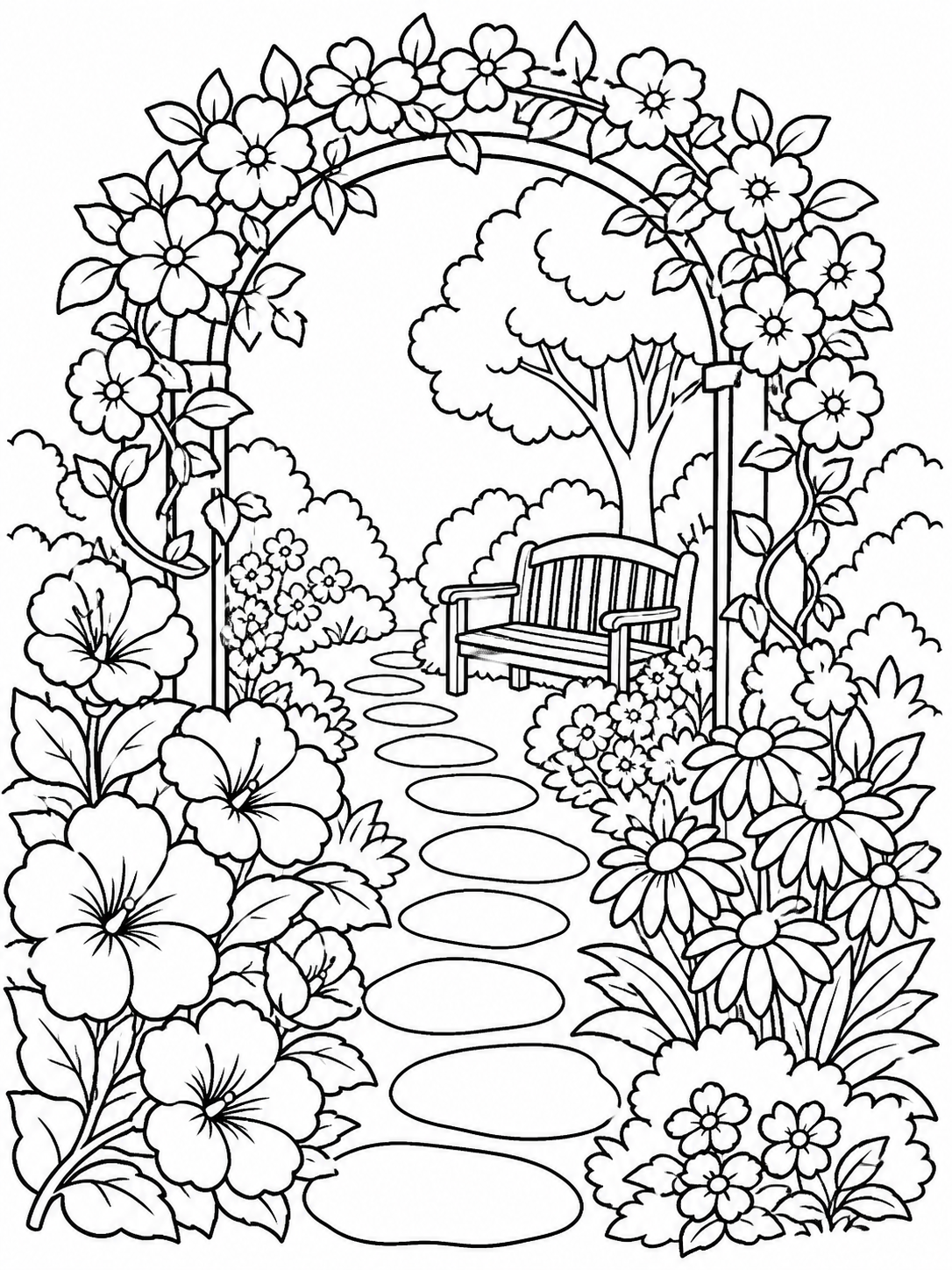 Garden Archway Path — easy coloring pages for adults