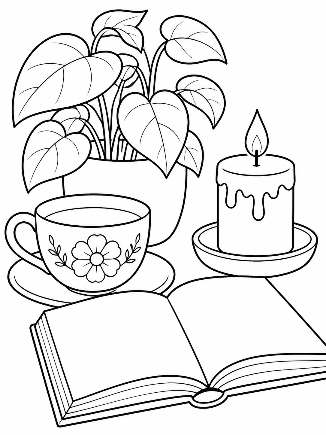 Tea And Candle Still Life — easy coloring pages for adults