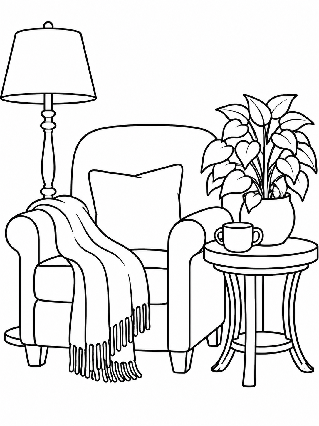 Cozy Armchair And Lamp — easy coloring pages for adults