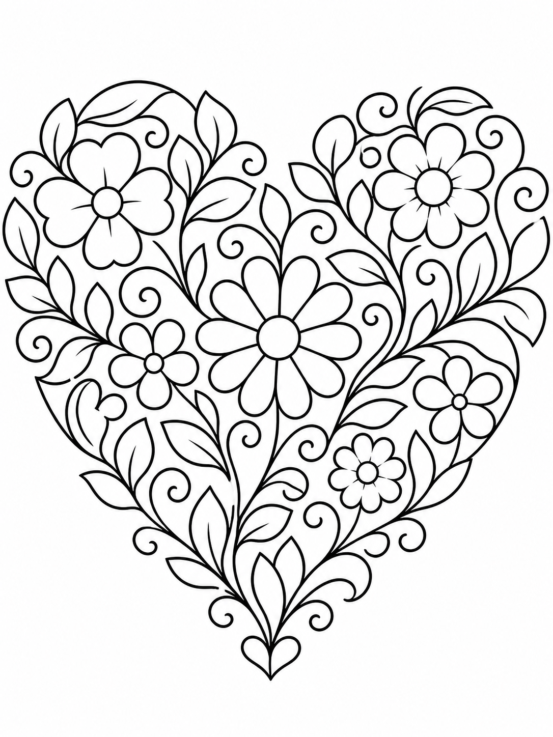 Floral Heart Design — easy coloring pages for adults