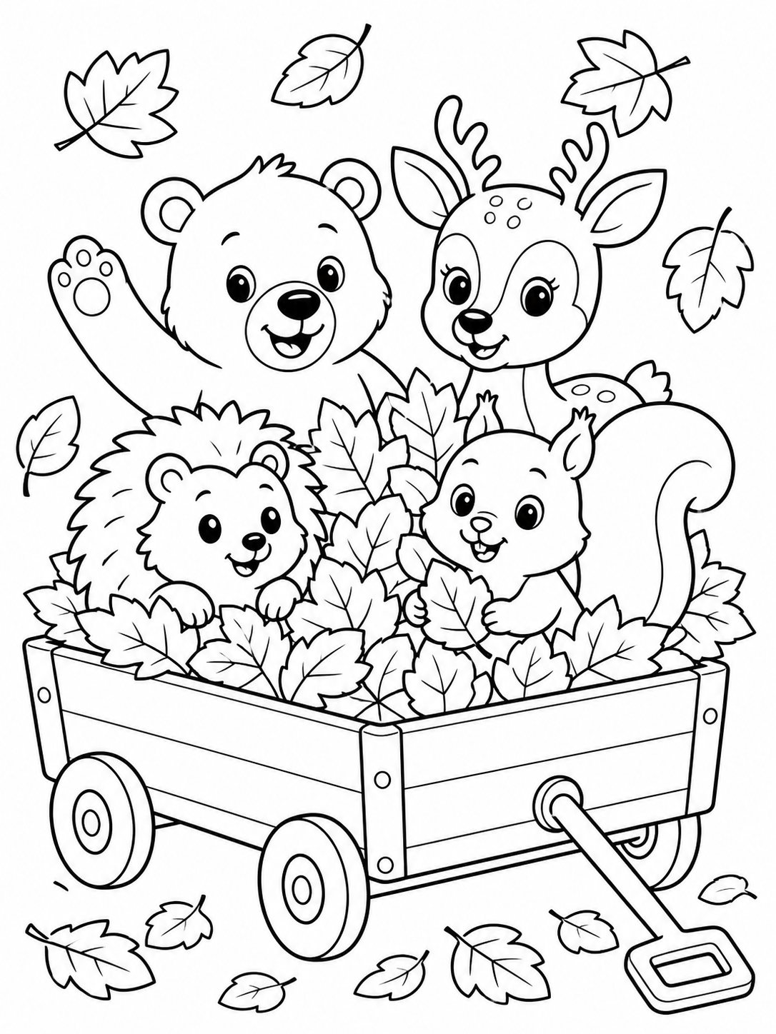 Animals In Leaf Wagon — fall coloring pages for kids