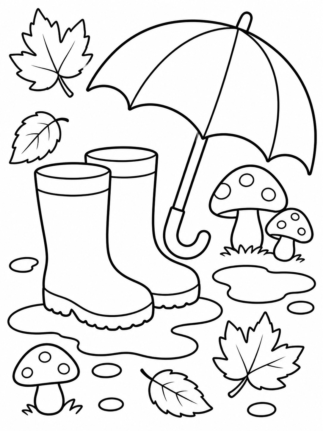 Rain Boots And Umbrella — fall coloring pages for kids