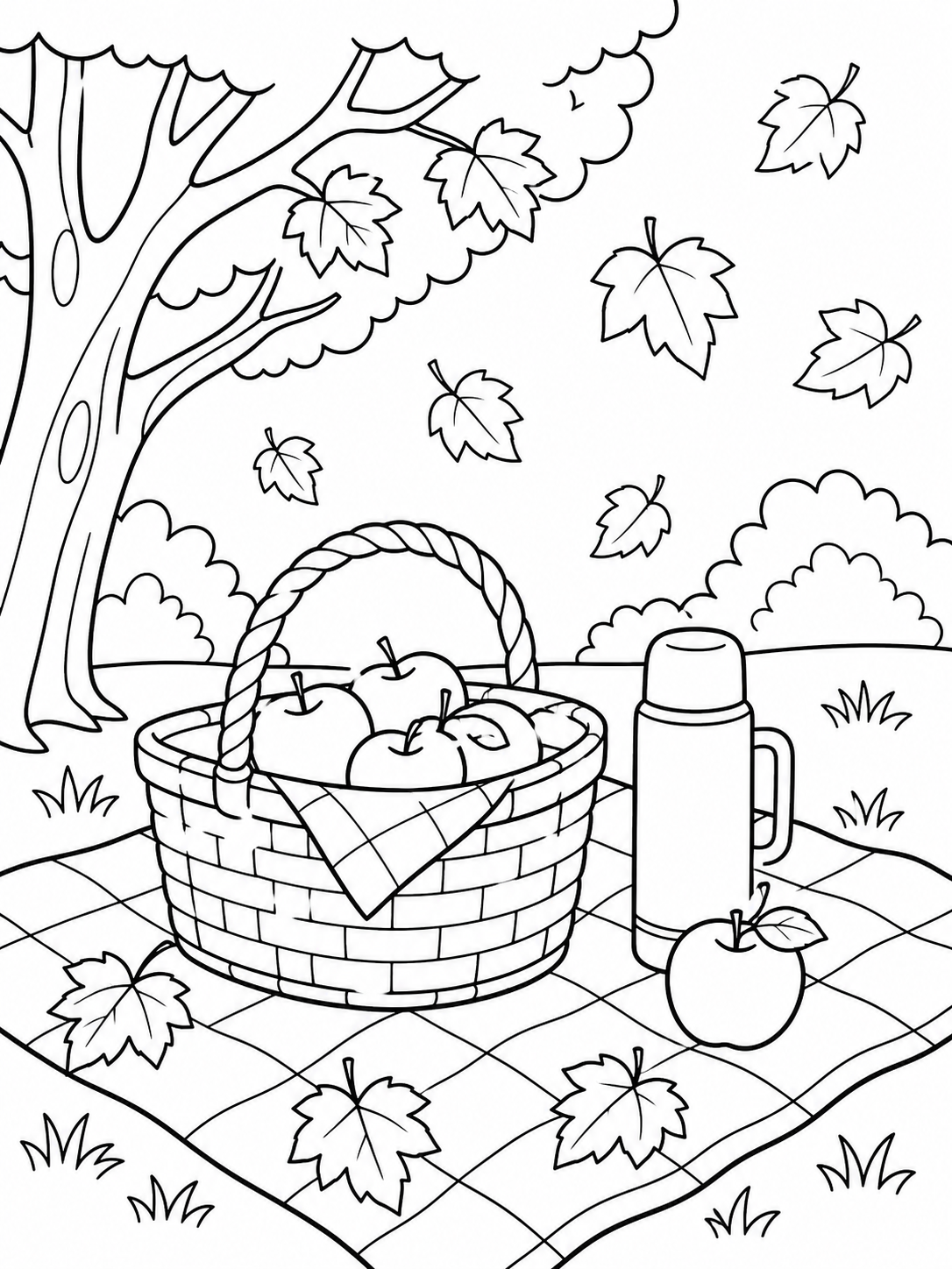 Autumn Picnic Basket — fall coloring pages for kids