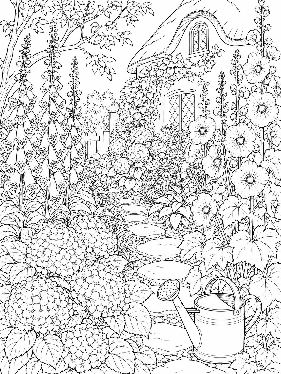Cottage Garden Path — flower coloring pages for adults