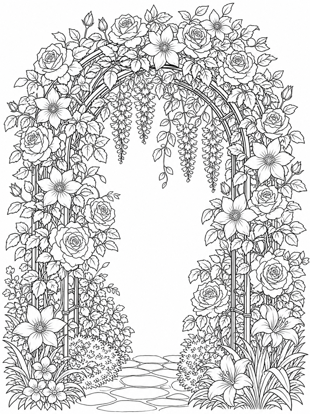 Flower Covered Archway — flower coloring pages for adults