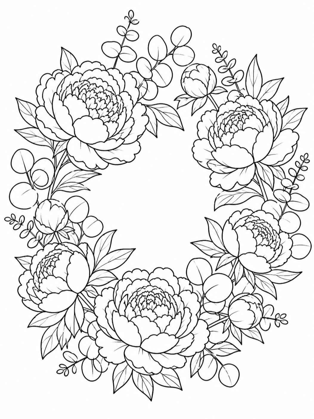Peony Flower Wreath — flower coloring pages
