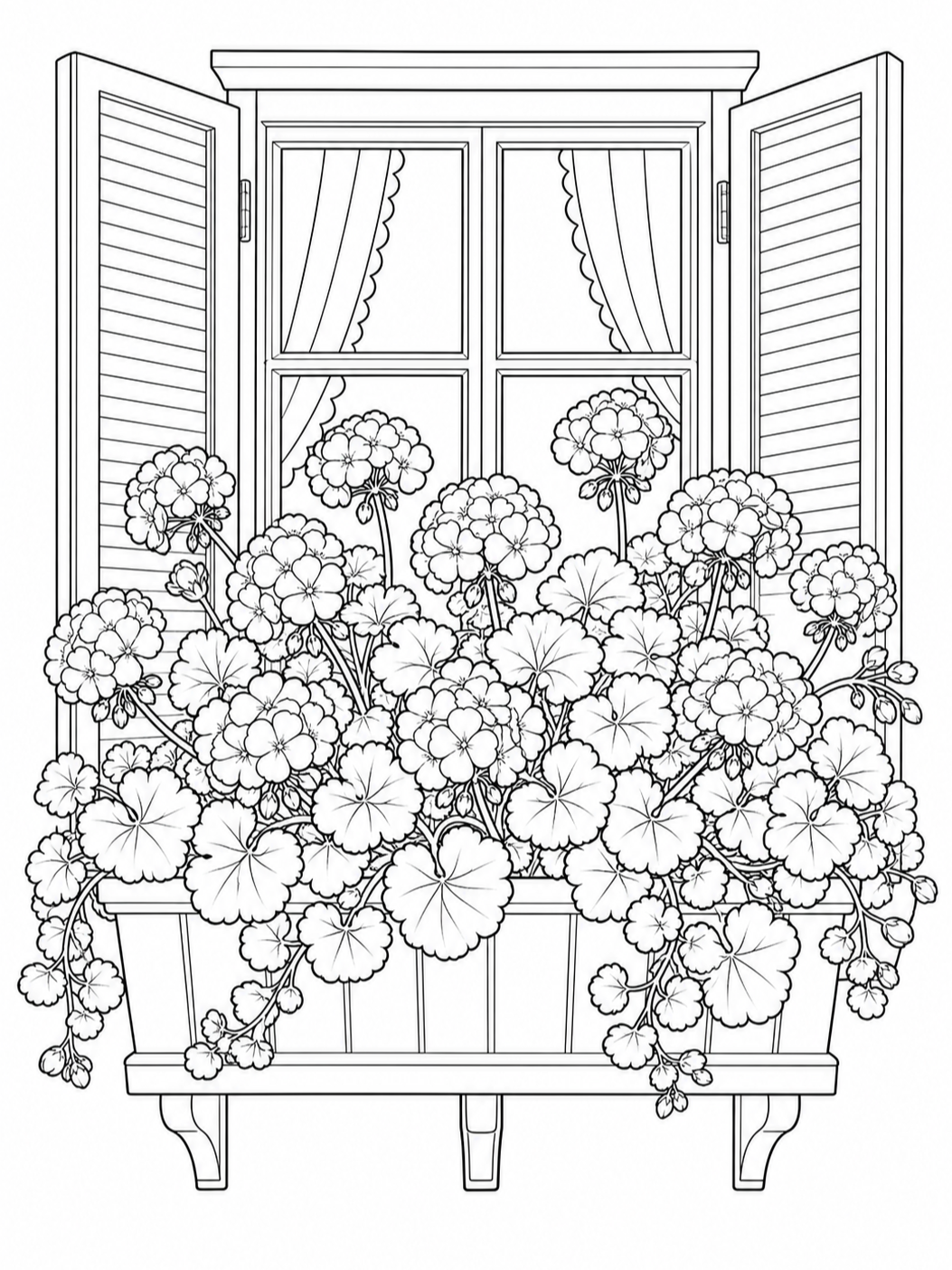 Flower Box In Window — flower coloring pages