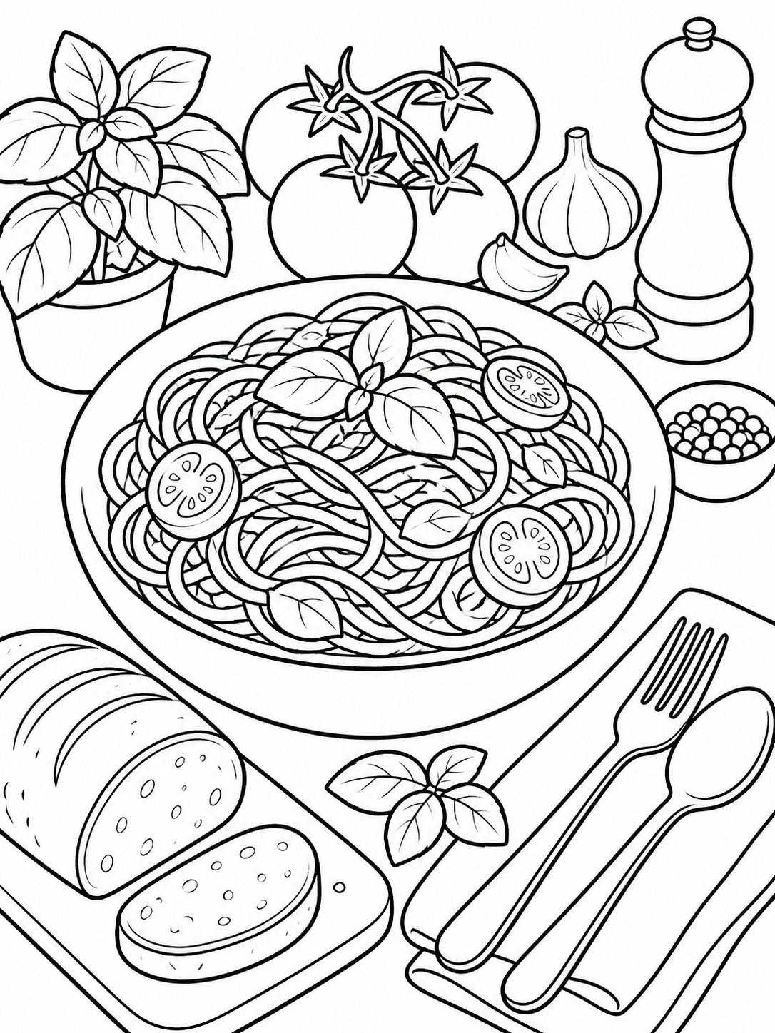 Spaghetti Dinner Bowl — food coloring pages