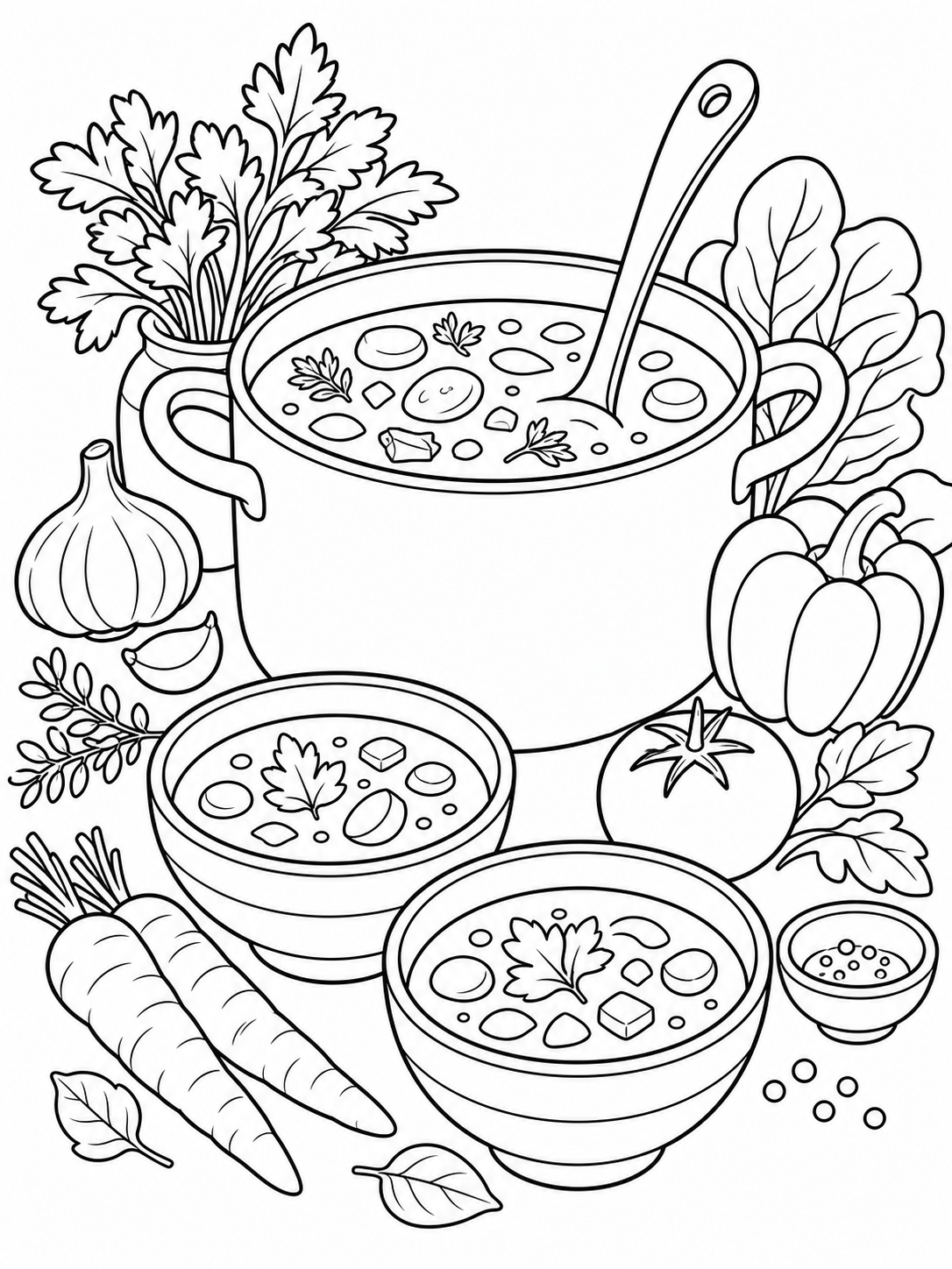 Vegetable Soup Pot — food coloring pages