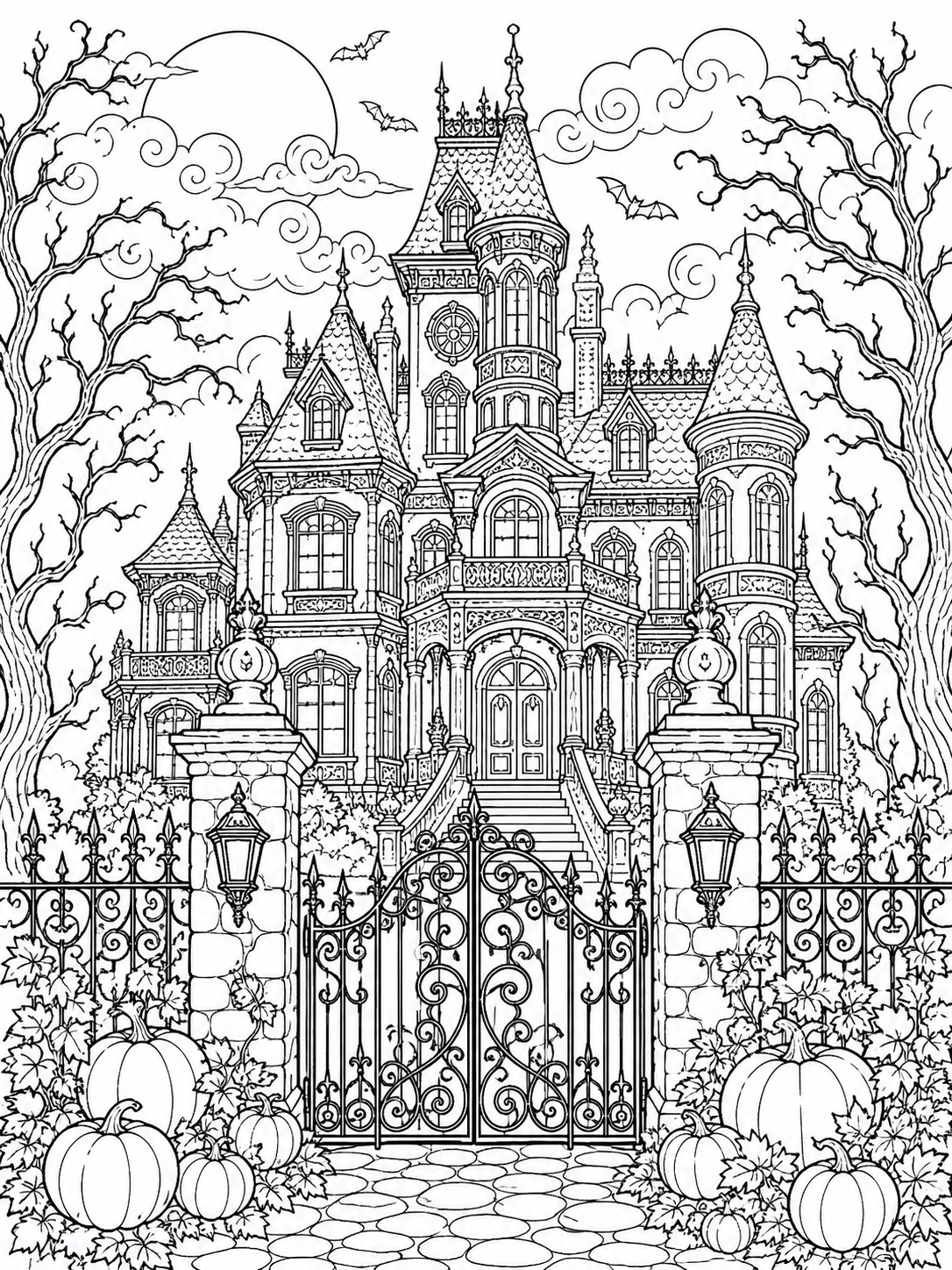 Haunted Gothic Castle — halloween coloring pages for adults