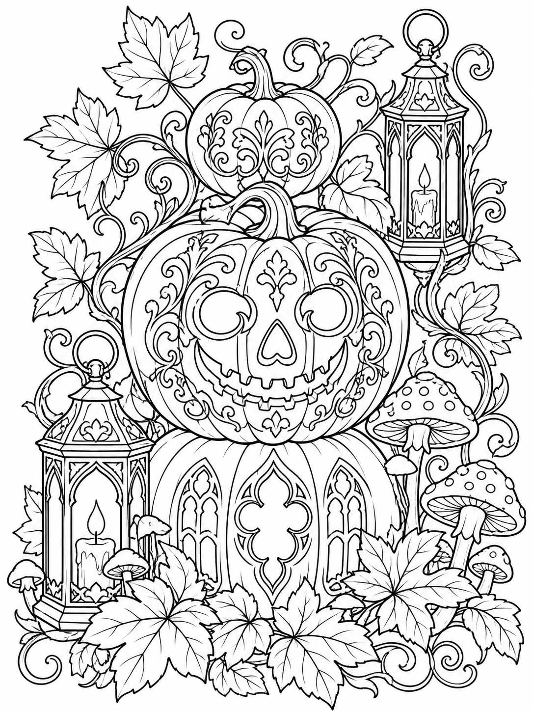Carved Pumpkin Lantern — halloween coloring pages for adults