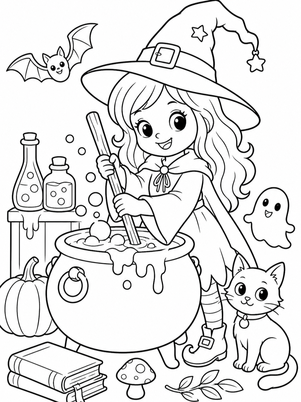 Little Witch Brewing — halloween coloring pages