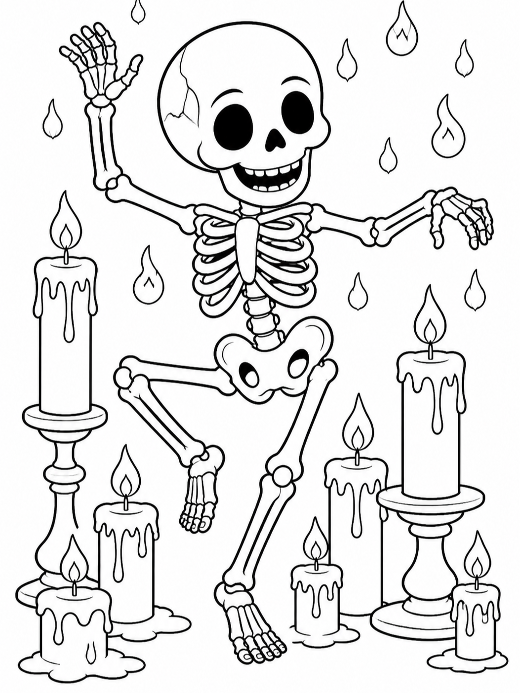 Dancing Skeleton Candles — halloween coloring pages