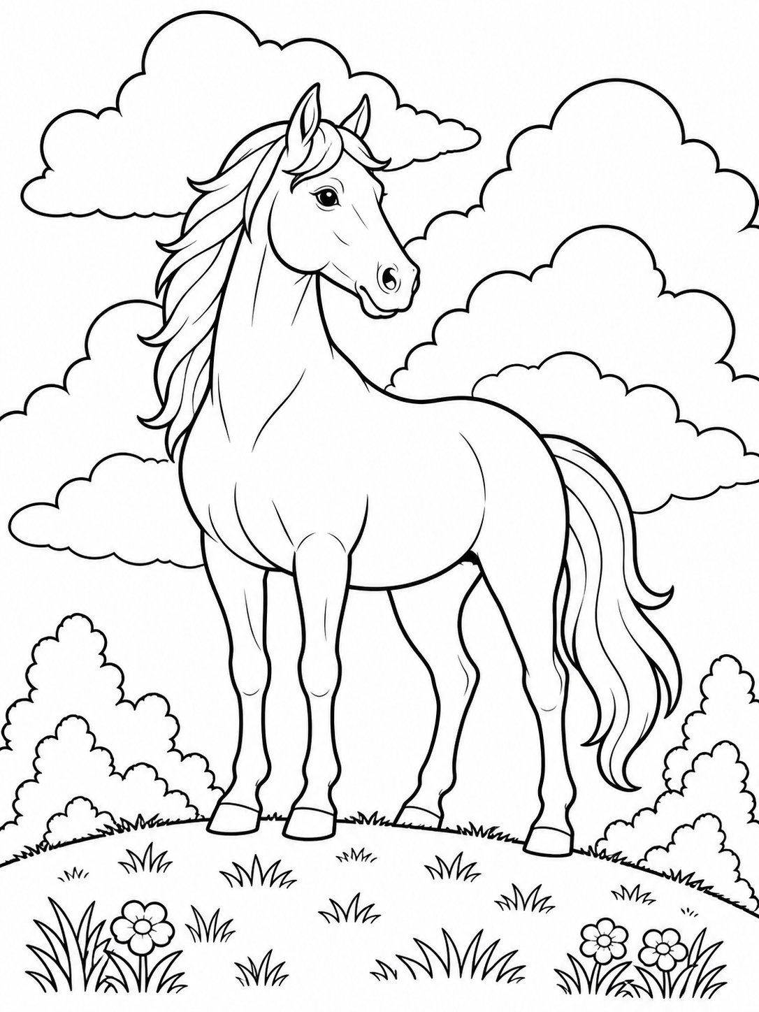 Horse In Garden Clearing — horse coloring pages