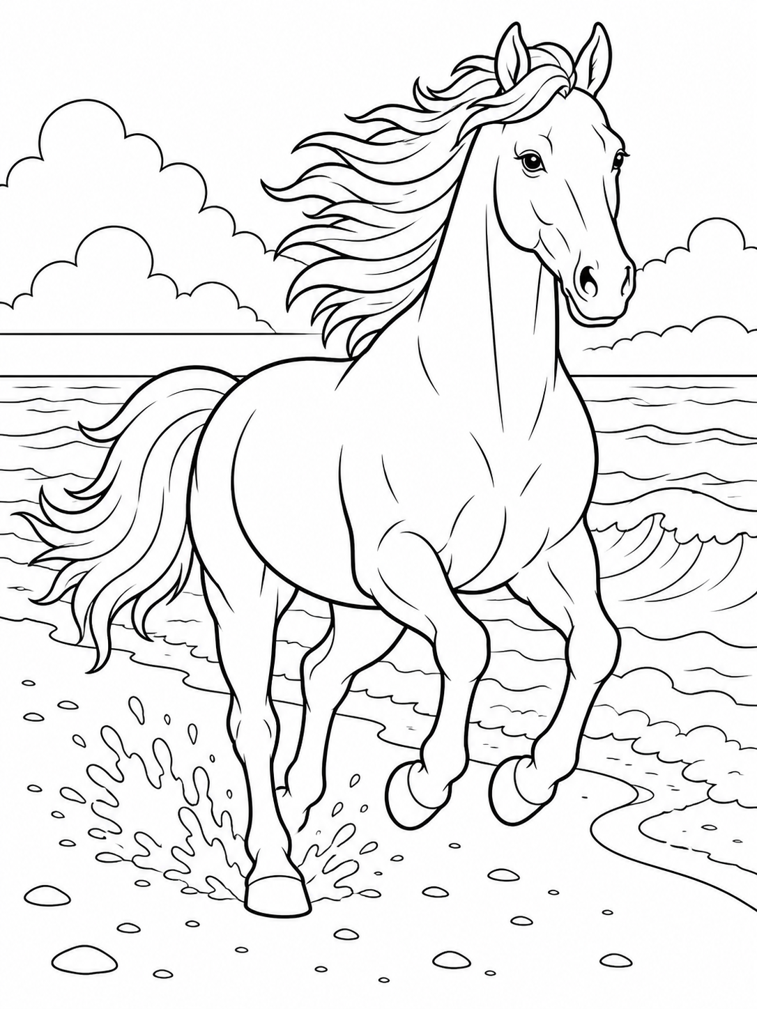 Horse Galloping On Beach — horse coloring pages