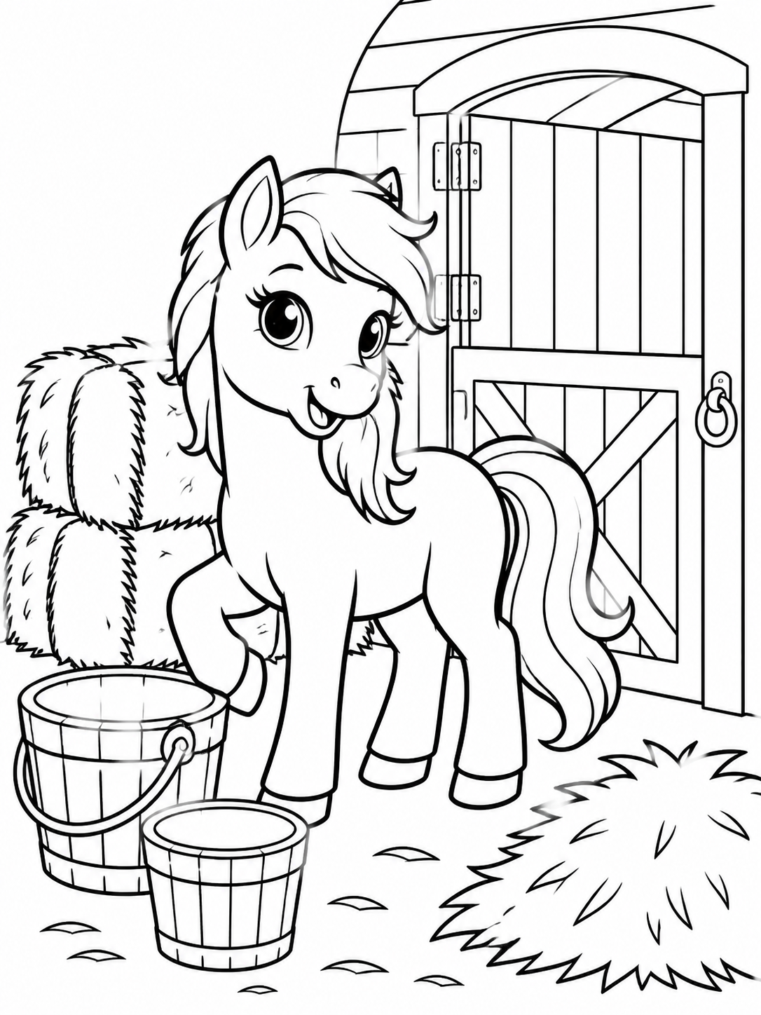 Pony At Stable Door — horse coloring pages