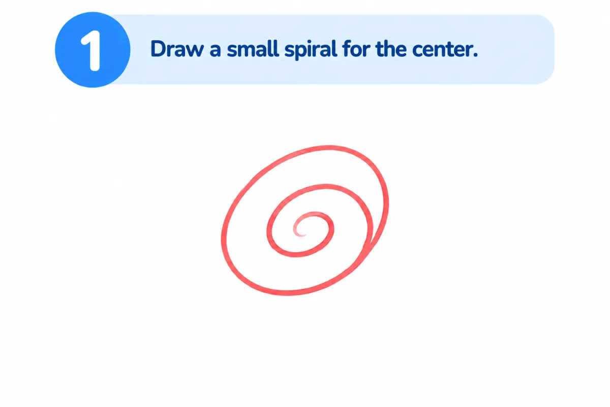Step 1: Draw a small spiral for the center
