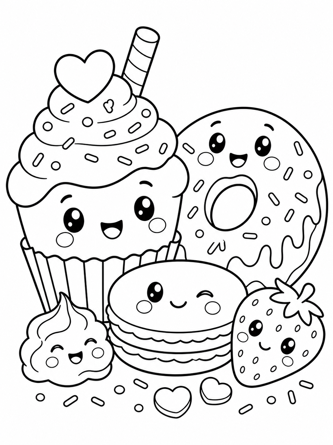 Kawaii Dessert Trio — kawaii coloring pages