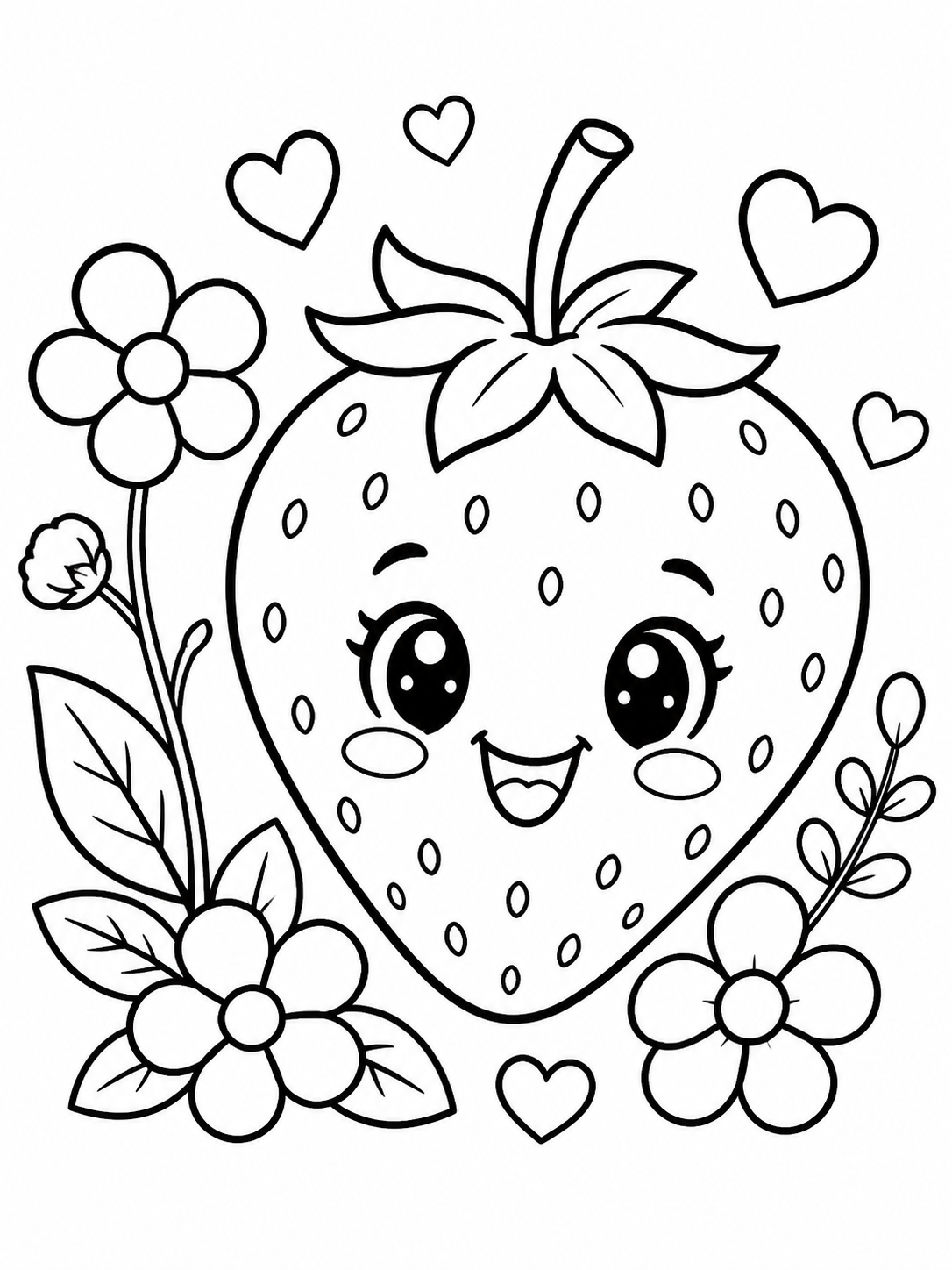 Kawaii Strawberry Flowers — kawaii coloring pages