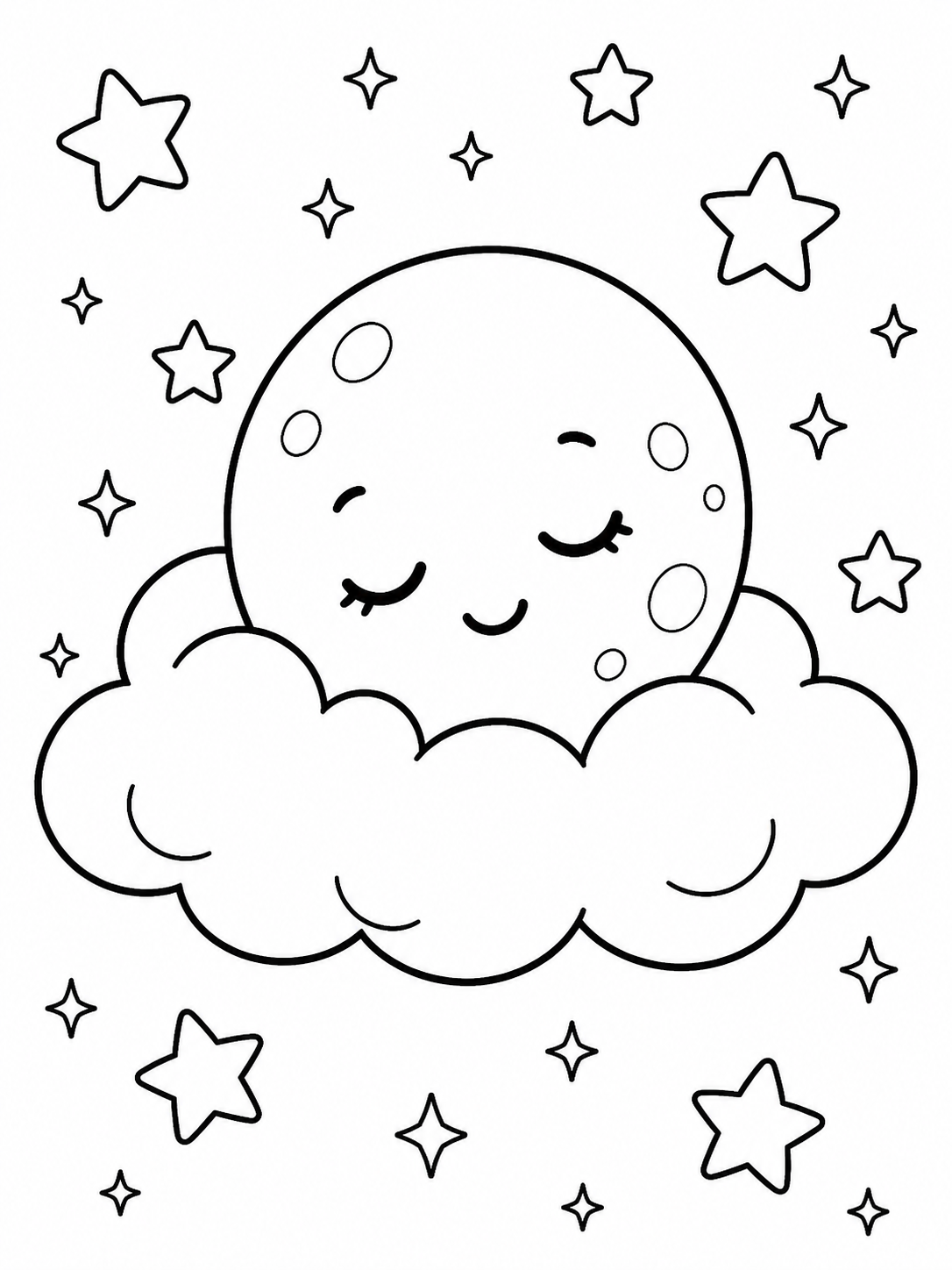 Kawaii Sleepy Moon — kawaii coloring pages