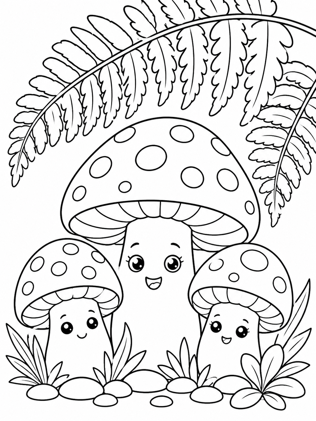 Kawaii Mushroom Family — kawaii coloring pages