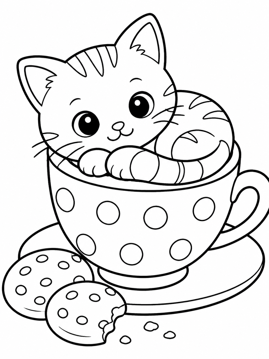 Kawaii Kitten In Teacup — kawaii coloring pages