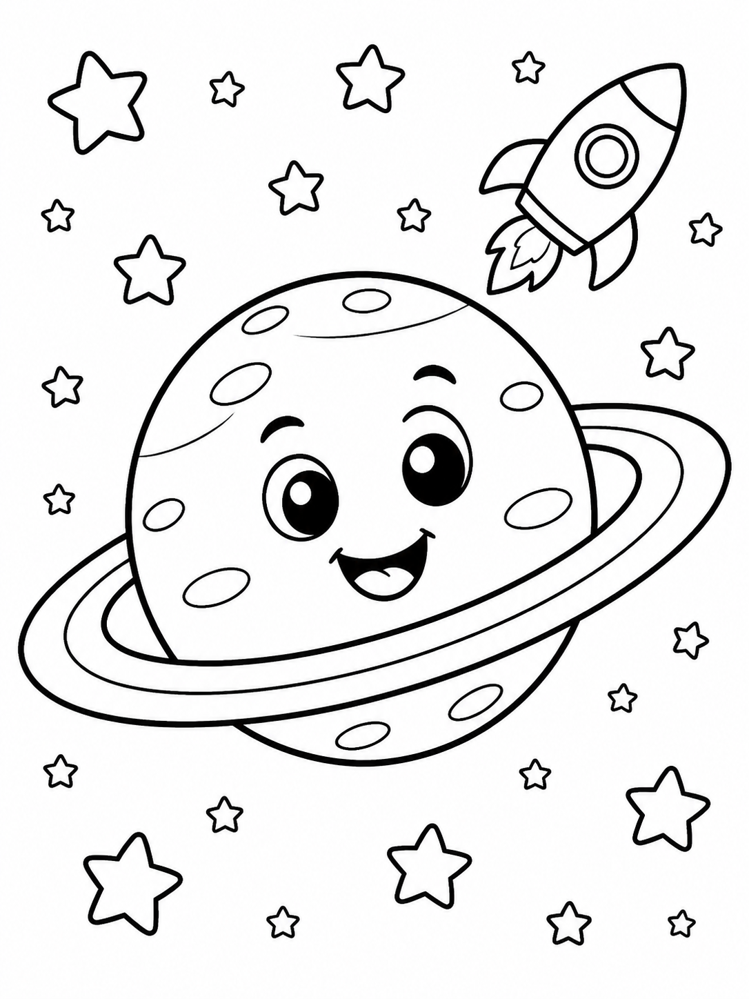Kawaii Saturn Planet — kawaii coloring pages