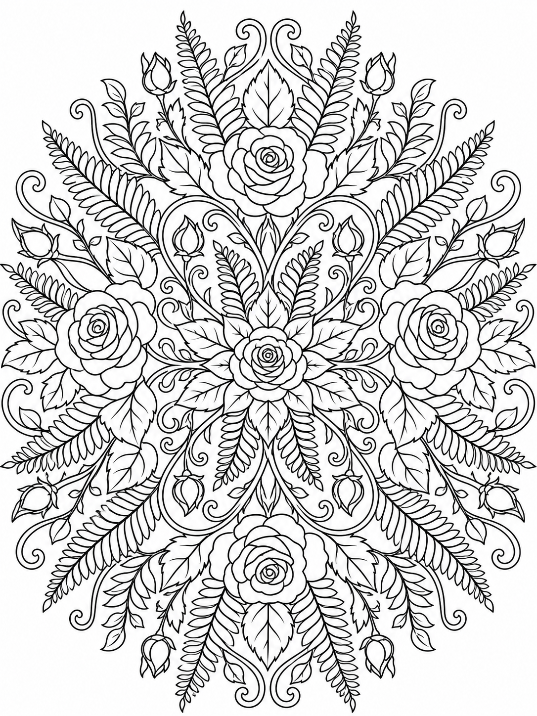 Rose And Fern Mandala — mandala coloring pages for adults