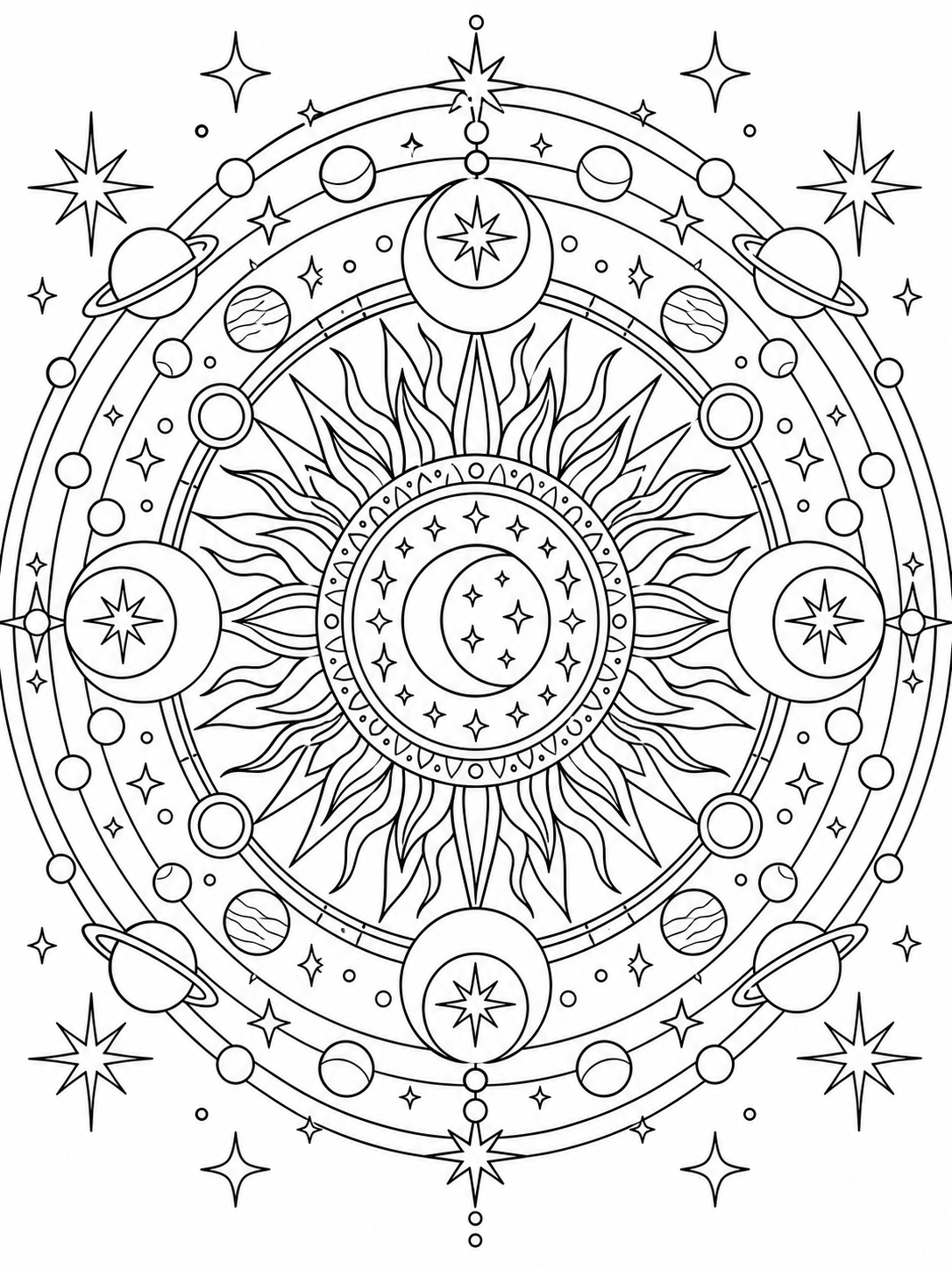 Celestial Orbit Mandala — mandala coloring pages for adults
