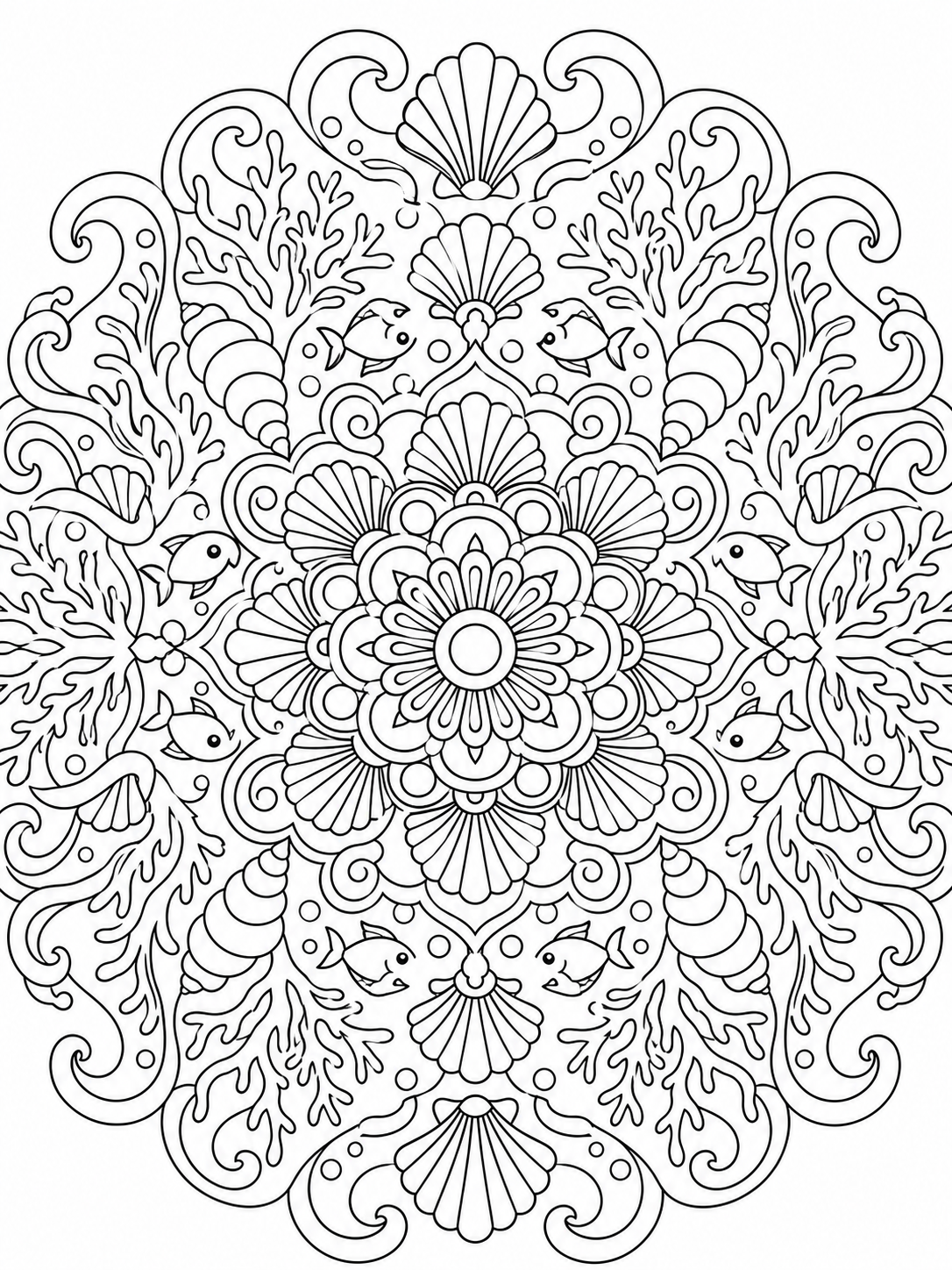 Seashell Pattern Mandala — mandala coloring pages for adults