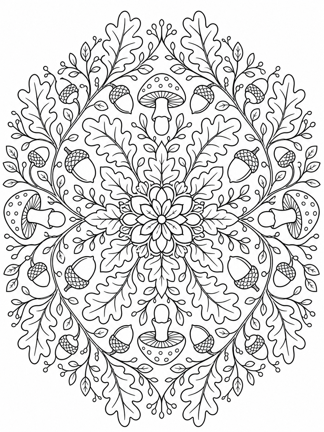 Acorn And Oak Mandala — mandala coloring pages for adults