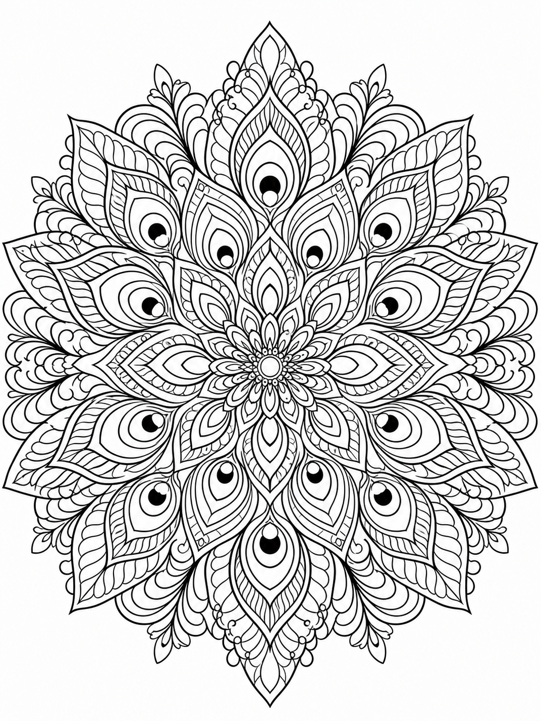 Peacock Feather Mandala — mandala coloring pages for adults