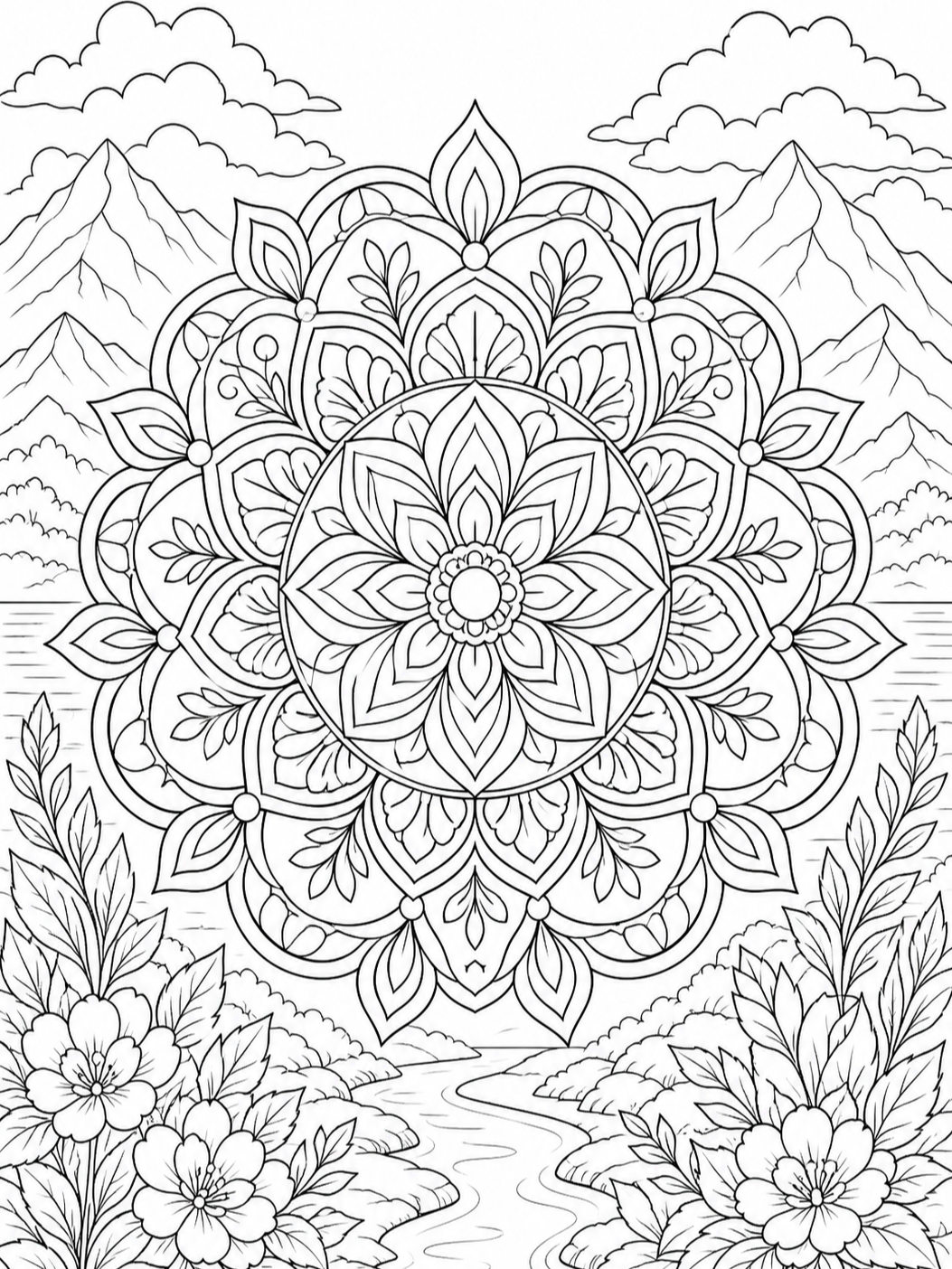 Mandala Mountain Landscape — mandala coloring pages