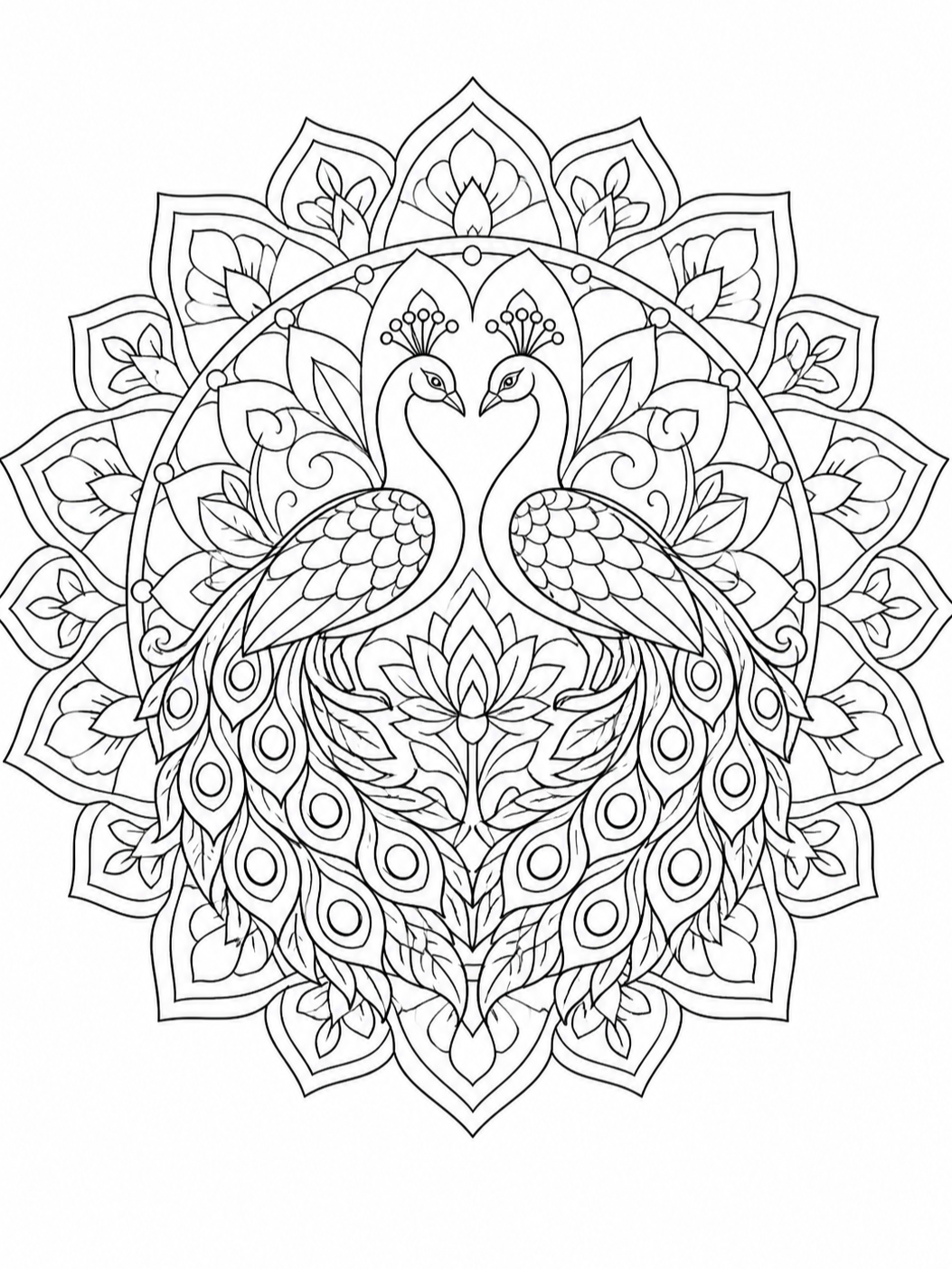 Peacock Pair Mandala — mandala coloring pages