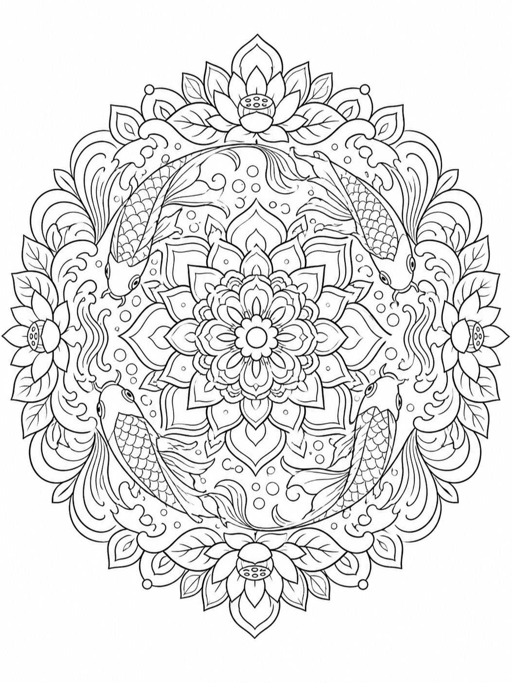 Koi Fish Mandala — mandala coloring pages
