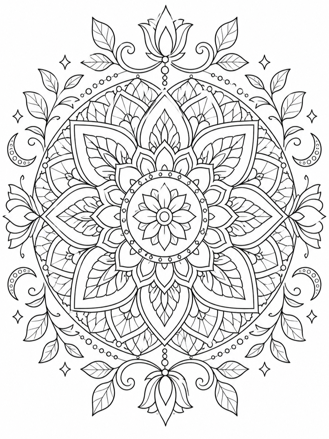 Moon And Leaf Mandala — mandala coloring pages