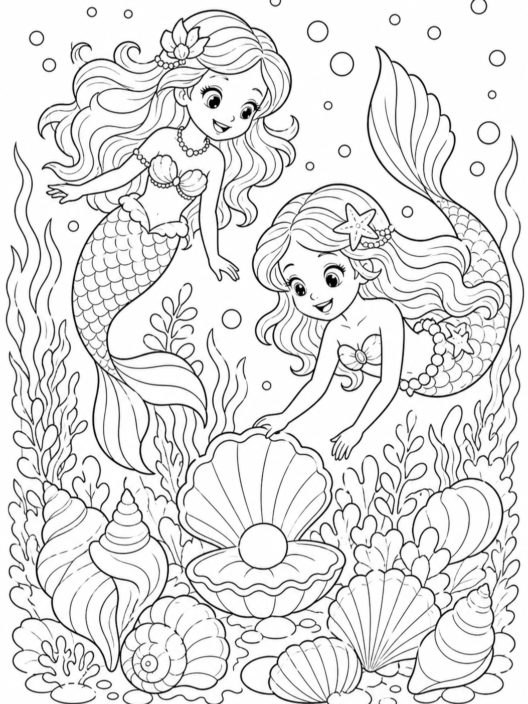 Two Mermaids Swimming — mermaid coloring pages